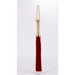   Flogger with Metallic Leather Handle and Suede Leather Tails Red 18"