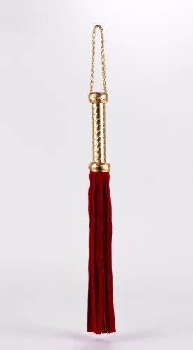 Flogger with Metallic Leather Handle and Suede Leather Tails Red 18"