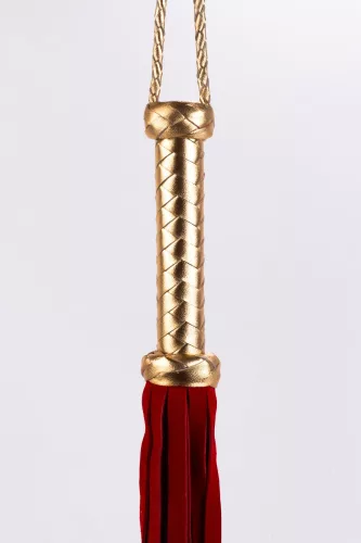Flogger with Metallic Leather Handle and Suede Leather Tails Red 18"