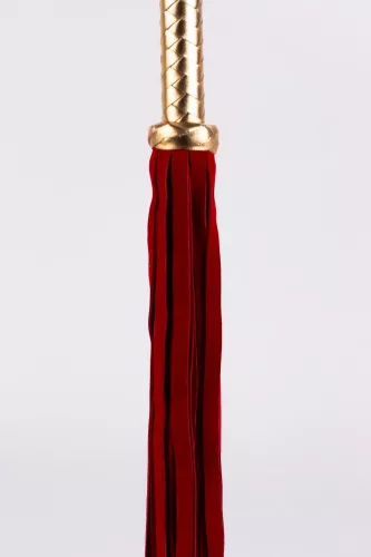Flogger with Metallic Leather Handle and Suede Leather Tails Red 18"