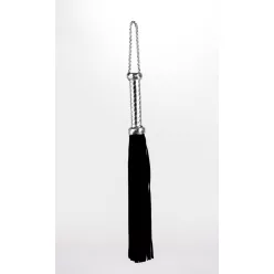   Flogger with Metallic Leather Handle and Suede Leather Tails Black 18"