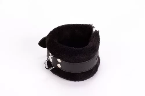 Handcuff Design Made in Calf Softy Leather and Puffed Fur Black