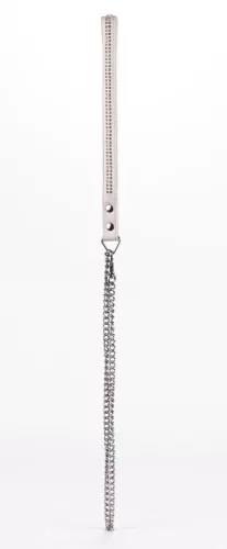 Lamb Leather Handle with 2 Rows of Small Rhinestones and Metal Chain White
