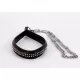 Lamb Leather Handle with 2 Rows of Small Rhinestones and Metal Chain Black