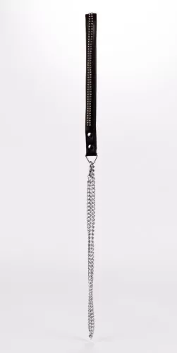 Lamb Leather Handle with 2 Rows of Small Rhinestones and Metal Chain Black