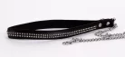 Lamb Leather Handle with 2 Rows of Small Rhinestones and Metal Chain Black