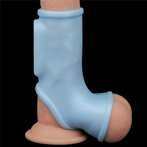 Vibrating Silk Knights Ring with Scrotum Sleeve Blue_B15O50_1