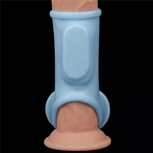 Vibrating Silk Knights Ring with Scrotum Sleeve Blue_B15O50_1