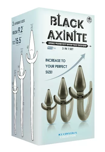 Black Axinite 3 In 1 Anal Plug Kit Set with Tail Design