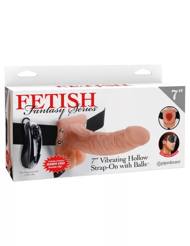 7" Vibrating Hollow Strap-On with Balls  Light/Black